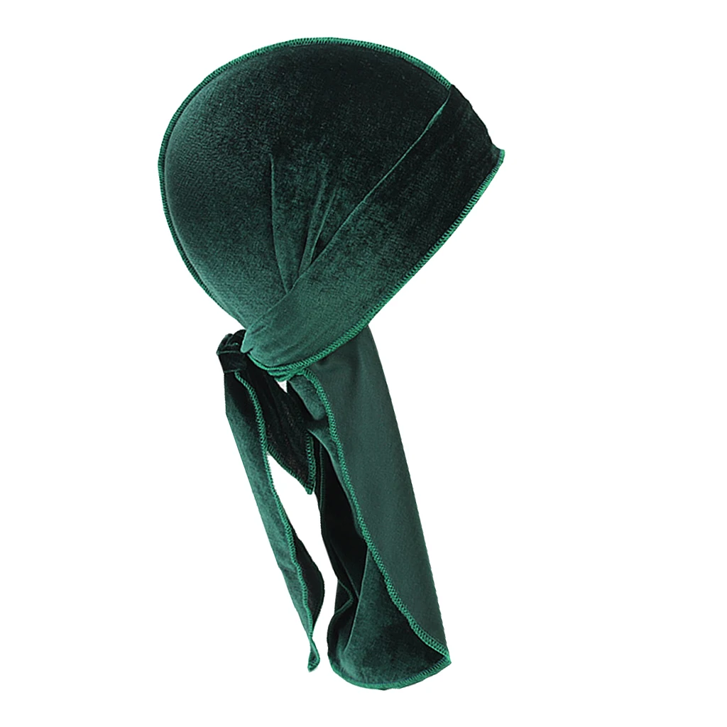 Women Men Long Tail Plain Velvet Bandana Turban Hat Durag Headwear Pirate Cap Head Wraps
