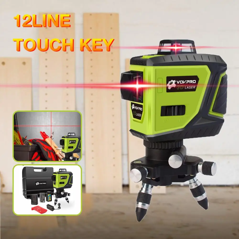 

12 lines 3D Laser Level Self-Leveling 360 Red Laser Horizontal & Vertical Cross Line Indoor/Outdoor With Battery