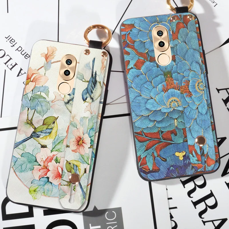 

Wrist Strap Flower Emboss Cases For Huawei Honor 5C 5X 6A 6X Luxury Silicone Cartoon Cloth Cover For Huawei GR3 GR5 2017