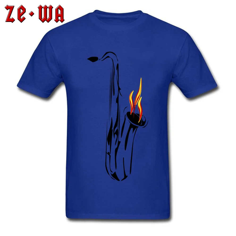Saxophone Cotton Fabric Male Short Sleeve Tops Shirts Summer VALENTINE DAY T-Shirt Unique Sweatshirts 2018 Hot Sale Round Neck Saxophone blue
