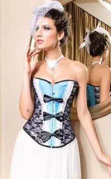 

Elegant Blue Color Corset Hot Women Sexy Lace Decorate Overbust Corset for Lady