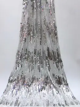 

Silver Sequins African Lace Fabric Tulle Lace High Quality Embroidery Nigerian French Mesh Lace Fabric Material Dress 5Yards