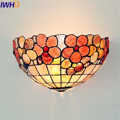 

IWHD Tiffany Shell Shade Vintage LED Wall Lamp Living Room Bedroom Wall Sconce Lights Applique Murale Luminaire