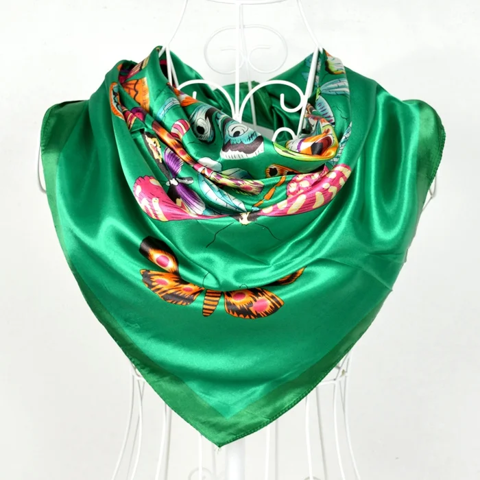 Женский сатиновый большой квадратный шелковый шарф в богемном стиле 90*90 см, красный, синий, разноцветный шарф, шарфы 90*90 см, женский шелковый шарф с принтом - Цвет: green