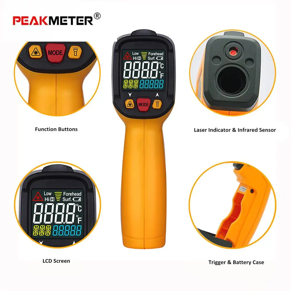 PEAKMETER PM6530B 121 Handheld Non contact Digital Thermometer IR