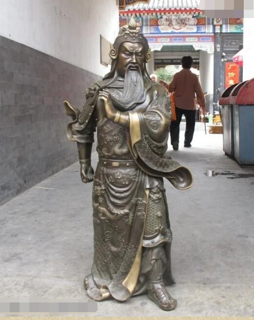 

free 37"China Pure Bronze Dragon Guan Gong GuanYu warrior Double-edged sword Statue fast