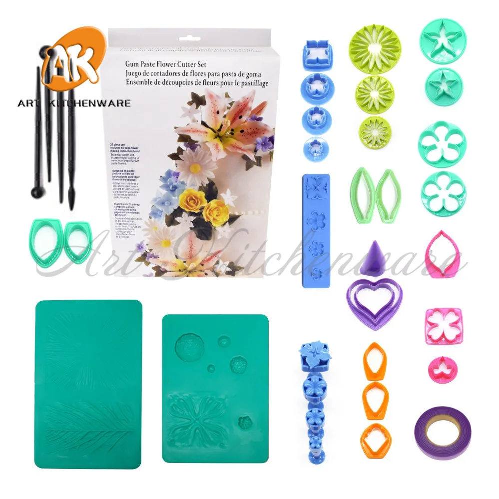

Cake Tools Decorating Fondant artificial Flowers Molds Modeling Tools Fondant Cutter Veiner Mold Cake Board Fondant Color Tape