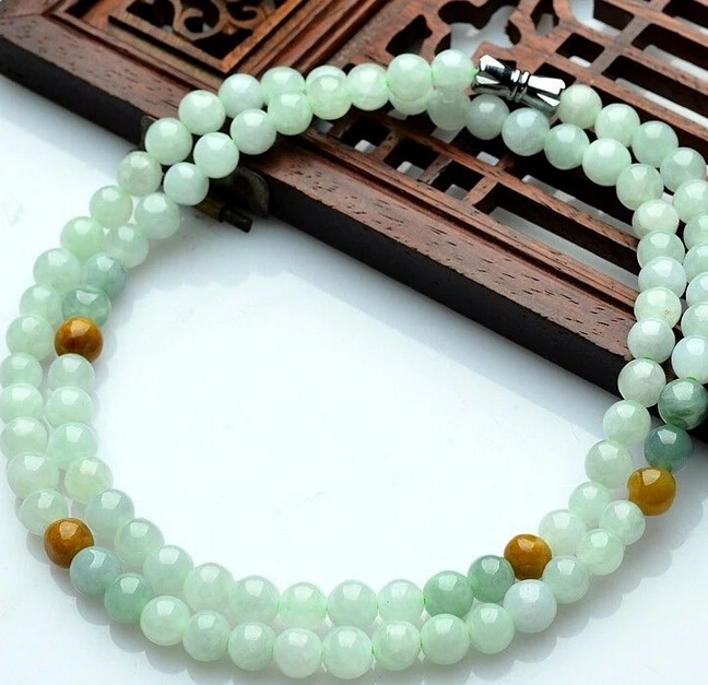 

1322 Natural Green Jade/Jadeite Round Beads Necklace