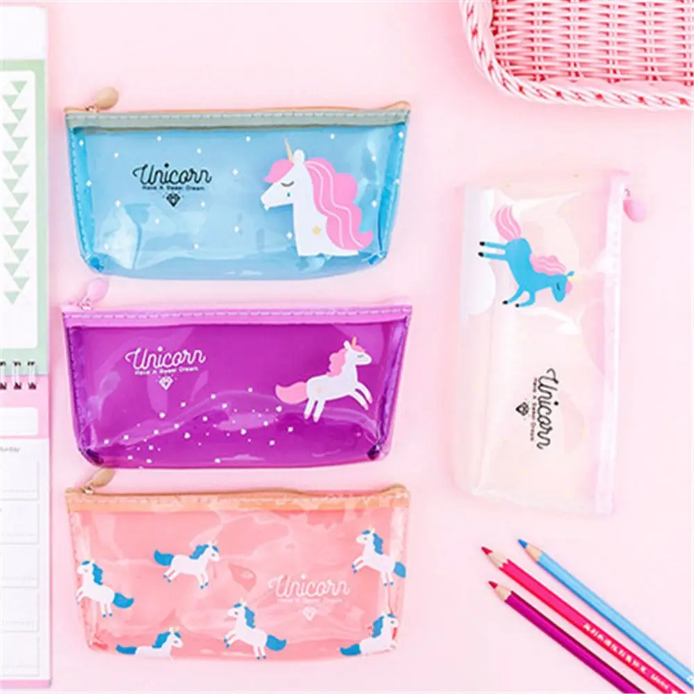

1PCS Cute Unicorn Pencil Case Transparent Pencil Bag Soft PenBox Stationery Pen Pouch Kid Gift Office School Supplies Hot