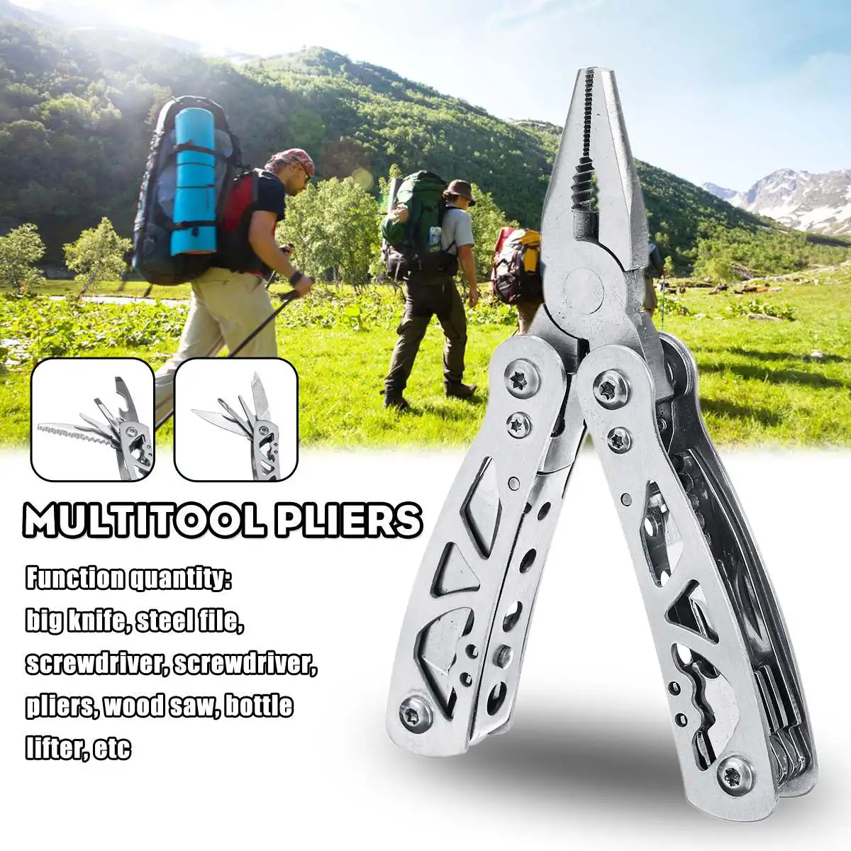 

9in1 Multifunction Outdoors Mini Survival Pliers Serrated Knife Jaw Hand Tools Wire Cutter Screwdriver Knife Saw Portable