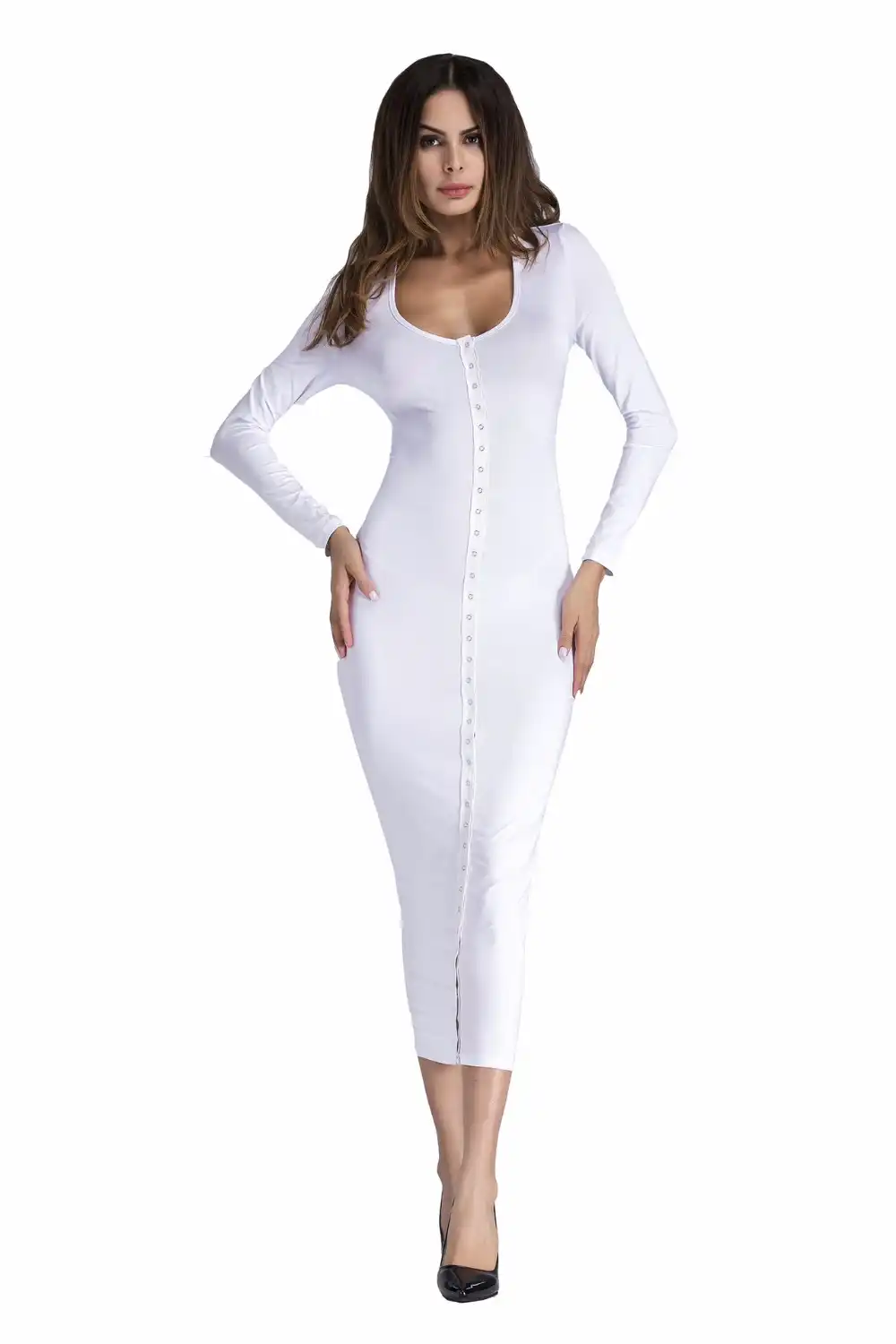 white calf length dress