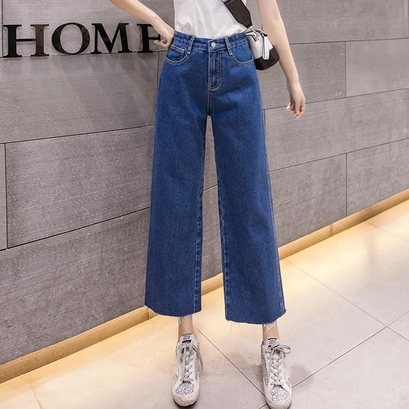 

2019 Spring And Summer New Women's Jeans Loose Large Size High Waist Wide Leg Jeans Casual Street Style Nine Points Jeans LQ546