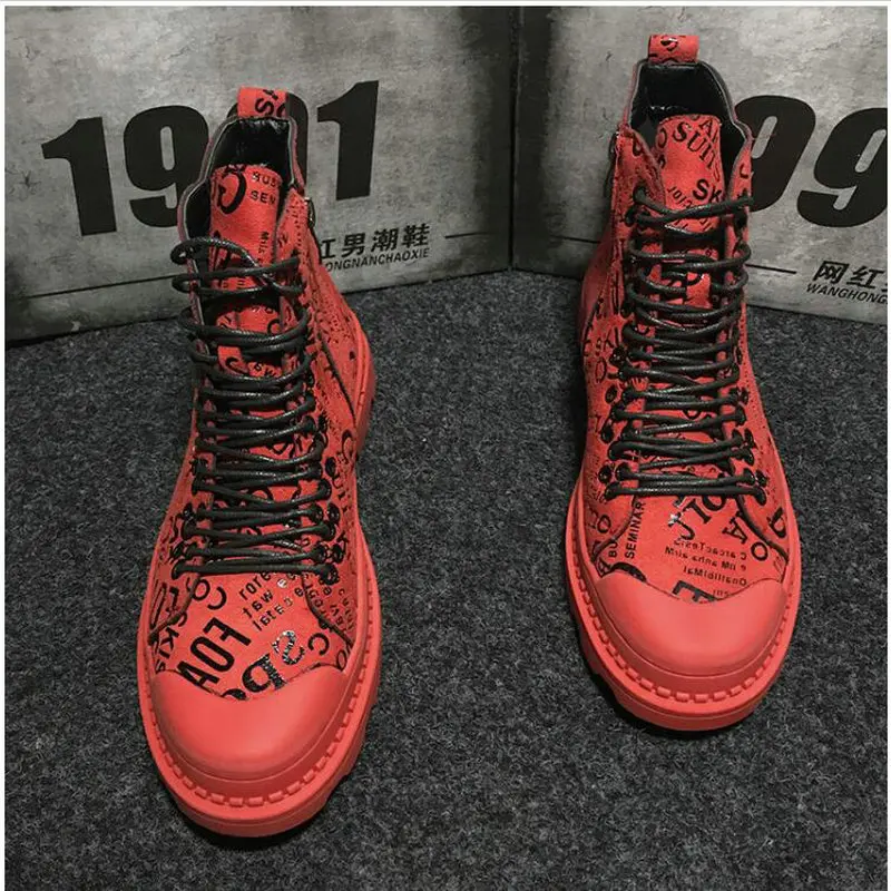 

Male RED Hip hop camouflage military boots Mens army martin boots High Top Casual snow ankle Boots winter warm with fur MM-8989