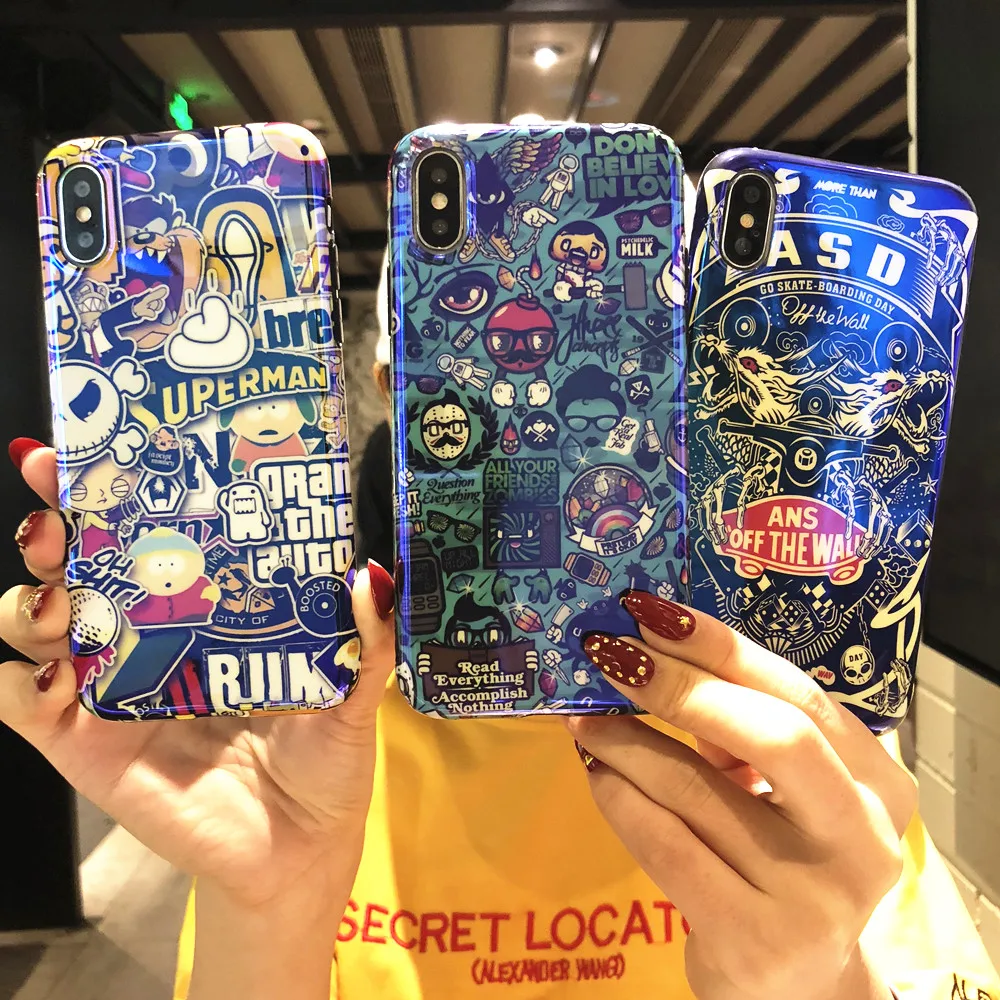 

Luxury Electroplate Blue Light Soft Phone Cover for IPhone X 6 6s 7 8 Fashion Pattern Silicone Case for IPhone 6 6s 7 8 Plus