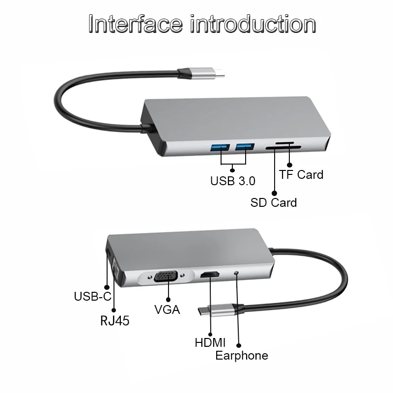 Basix USB-C концентратор типа C к USB 3,0 Thunderbolt 3 HDMI VGA 3,5 мм аудио RJ45 адаптер для MacBook Pro samsung Galaxy S9 USB C концентратор