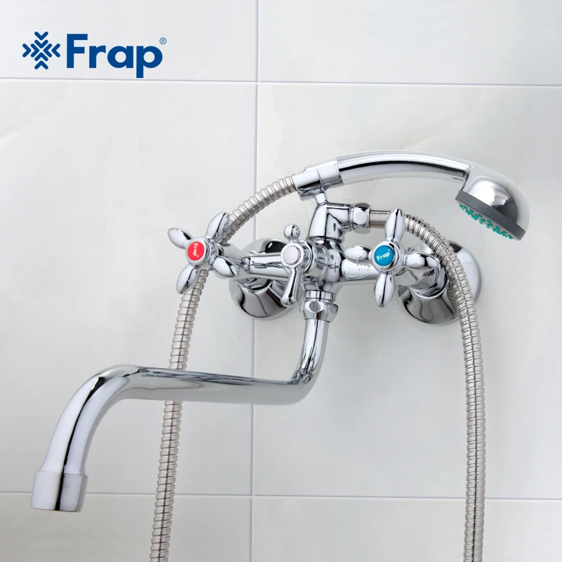Frap Bathub faucet Long trunk shower faucet mixer dual handle polished brass bath tap hot and cold water panel column Wall Mount Frap Bathub faucet Long trunk shower faucet mixer dual handle polished brass bath tap hot and cold water panel column Wall Mount