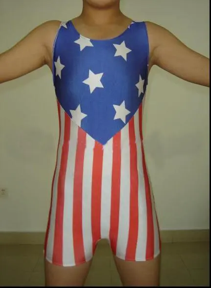 Discount Lycra Spandex Wrestling Singlet Youth Usa National Flag Pattern Outfit Bib Shorts Costume Cheap(