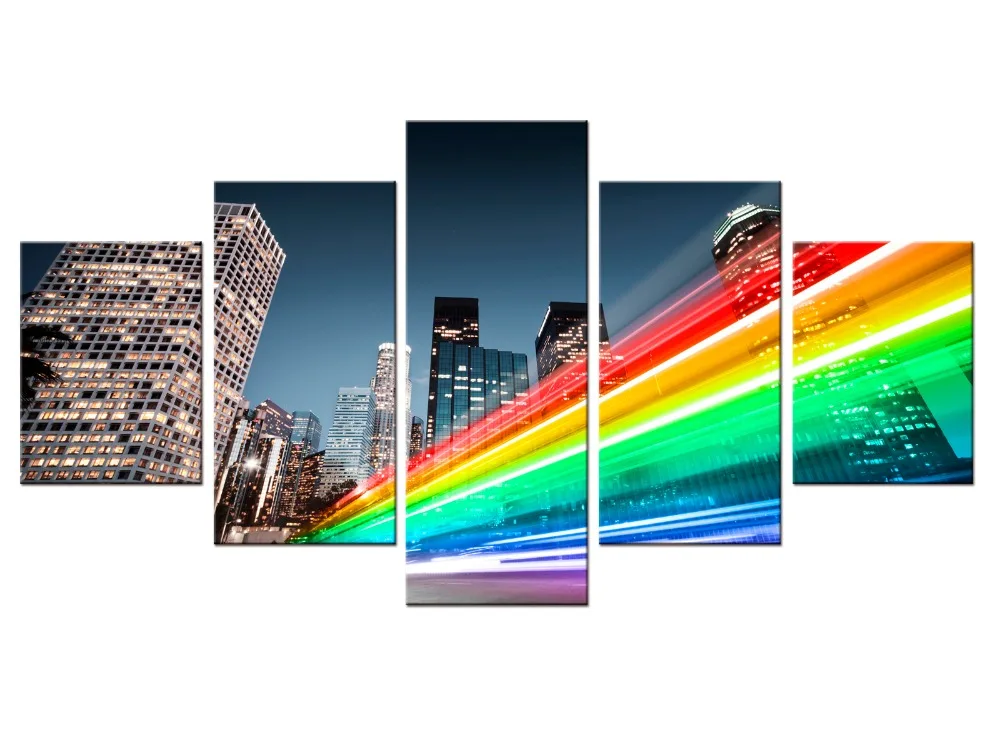 5 Pieces Large Canvas Painting Pictures Beautiful city lights Wall for Living Room Print Paintings Framed/J004-086-XL | Дом и сад