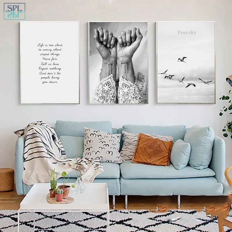 

SPLSPL Nordic Poster Black And White Hnads Wall Art Canvas Print Painting Home Decor Picture for Living Room or bedroom No Frame