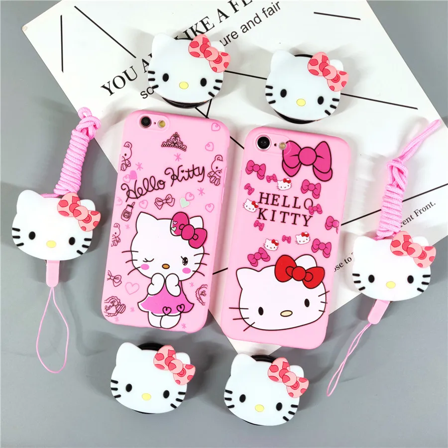 

Cute Hello Kitty Cartoon Case For Iphone 7 8 Plus 6 S Plus X XS Max XR Coque Stand Holder Silicone Phone Case For Iphone 8 Plus
