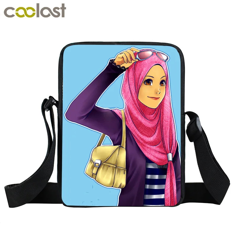 Женщина в хиджабе лицо мусульманский исламские глаза гриля мини сумка леди сумки девушки школьные сумки bookbag женская сумка через плечо - Цвет: xkbMuslimgirls04