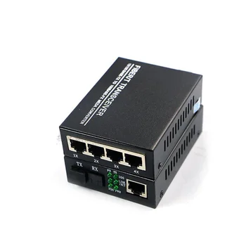 

1000base 1.25G SC Simplex mode Fiber Optic 4port RJ45 Enternet Media Converter Netlink converter fiber optic transceiver 20KM