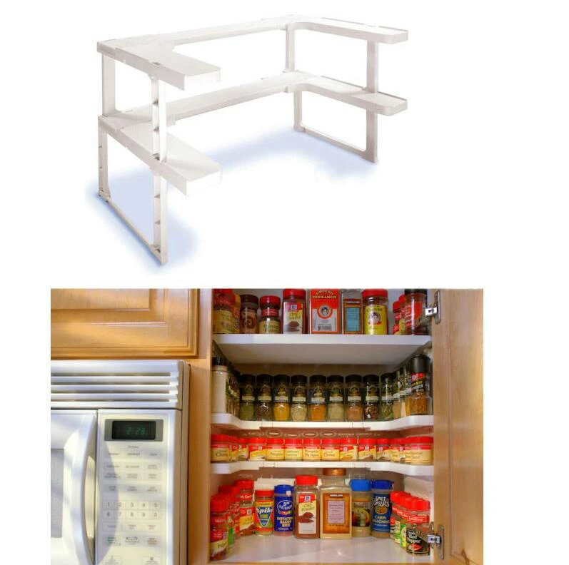 

2 Layers Adjustable Shelf Kitchen Spice Organizer Storage Rack Shelf Rack Kitchen Spice Seasoning Carrier