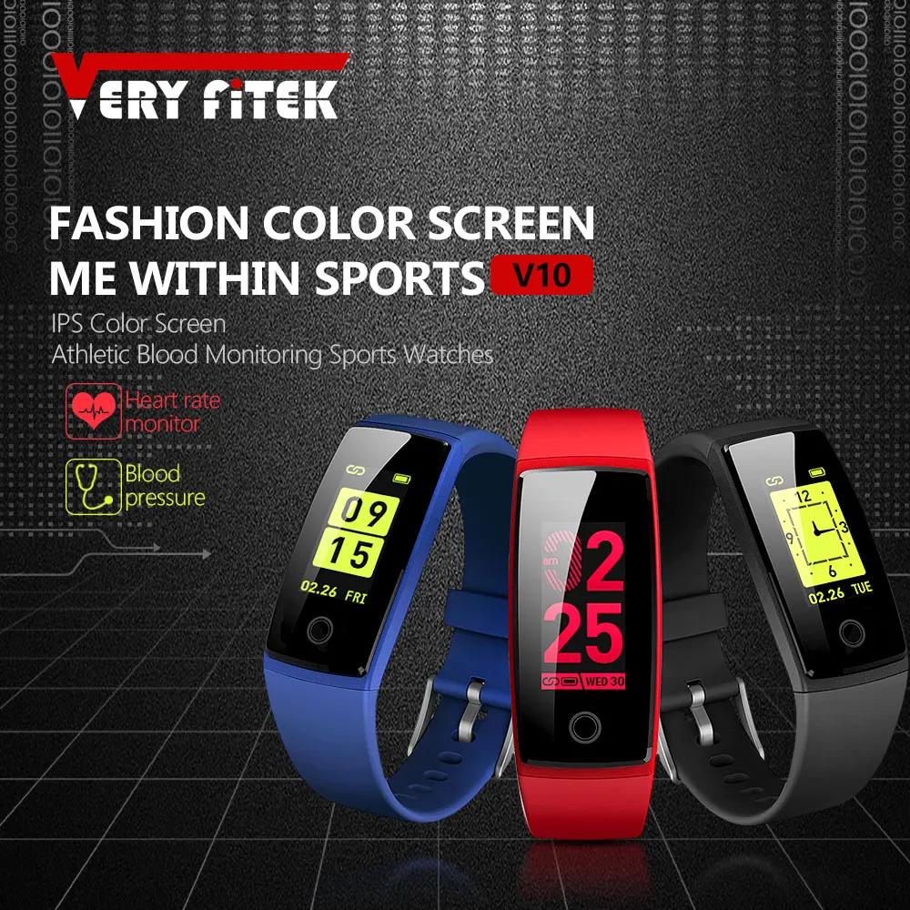 VERYFiTEK V10 Smart Wristbands Fitness Bracelet Color LCD Heart Rate Monitor Blood Pressure Watches Wristband Pedometer Bracelet