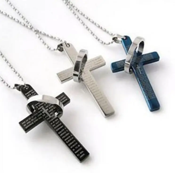 

Classic Simple Cross Necklaces & Pendants Titanium Steel Black Blue Color for Female and Male