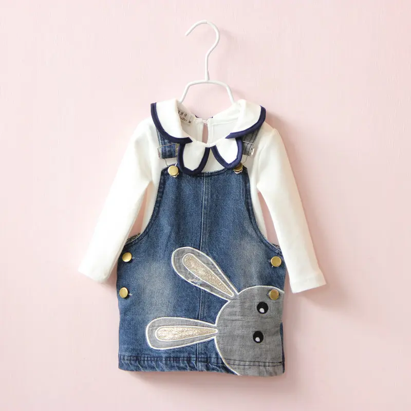 new fashion baby jean dress child clothing sets children clothes suits