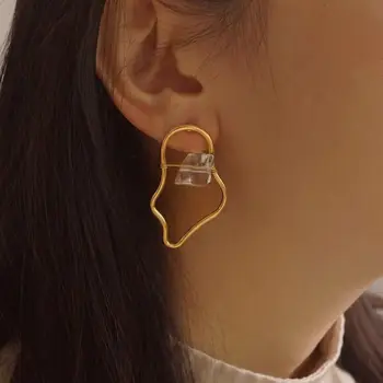 

19 Summer New Simple European American Fashion Trendy Women's Earrings with Gold-plated Transparent Stone