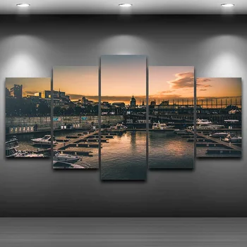 

City Port Artistic Print Drawing Decor on Canvas Spray Oil Painting Decoration for Home Framed Printed wall art picture AE1278