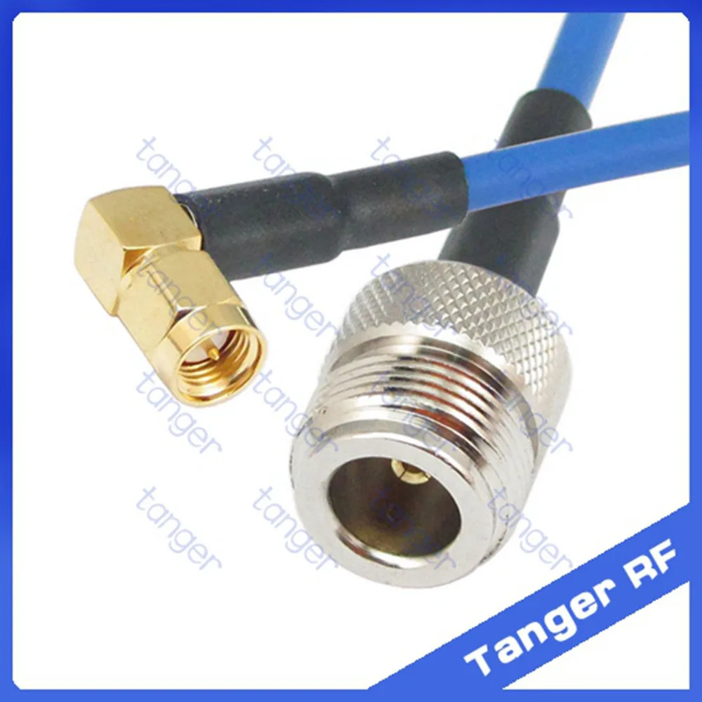 

N female connector to SMA male right angle plug with RG402 RG141 RG-402 Coaxial Jumper blue cable 8inch 8" 20cm RF Low Loss Coax