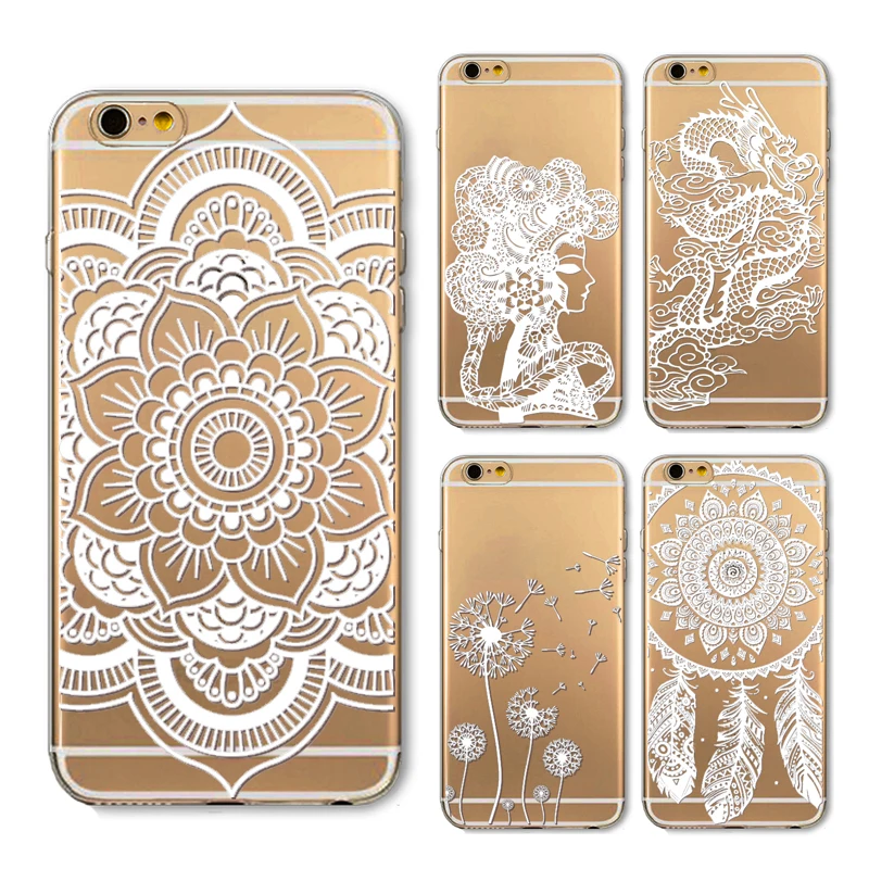 Soft Phone Case Cover For iPhone 6 6s 6plus 7 7s 7plus X Silicon Clear Vintage Datura Paisley Flower Mandala Henna Dreamcatcher |