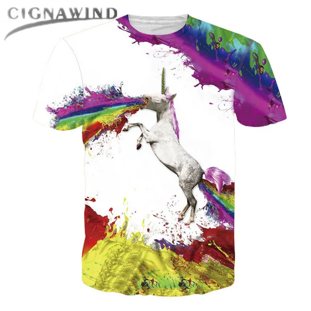 New Fashion Women Men Funny Animal 3D Print T Shirt Unicorn Vomiting Rainbow Paint Short New Fashion Women Men Funny Animal 3D Print T Shirt Unicorn Vomiting Rainbow Paint Short
