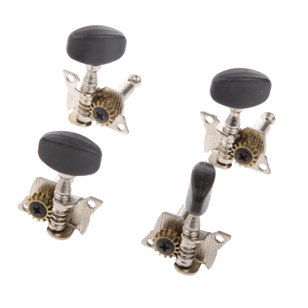 2L 2R Black Ukulele Tuners Machine Head W/ Ferrule Screw For 4 String Guitar Tuning Peg Ferrule & Screw