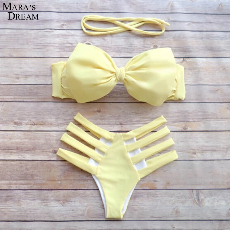 

Mara's Dream 2017 New Bikinis Set Sexy low Neck Swimsuit Push Up Bikini Swimwear Women Bandage Biquini Bathing Suit