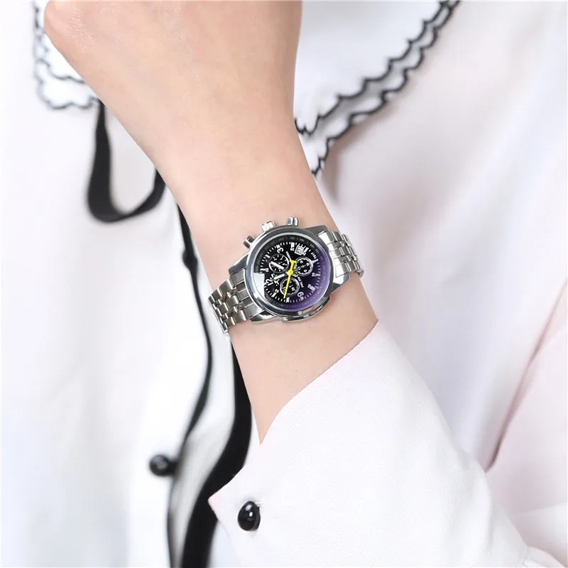 Новые роскошные мужские и женские деловые наручные часы для влюбленных, ремешок из нержавеющей стали, браслет с застежкой, цифровые часы, механические часы - Цвет: rs Black Women