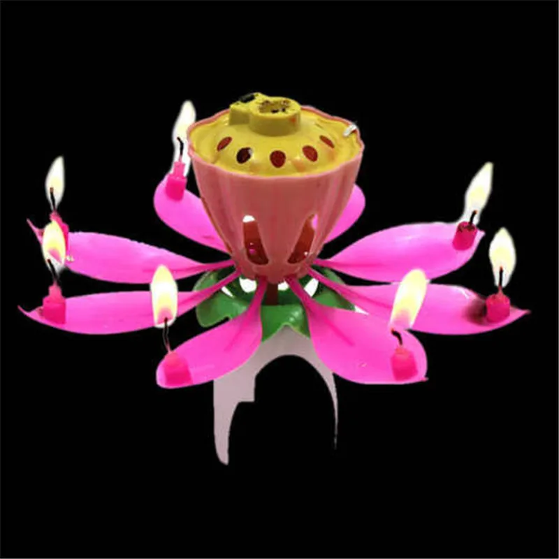 Горячая 1 шт. красивый цветок лотоса дизайн Музыкальная Свеча День рождения торт Музыка блеск торт Топпер свечи - Цвет: Pink 1