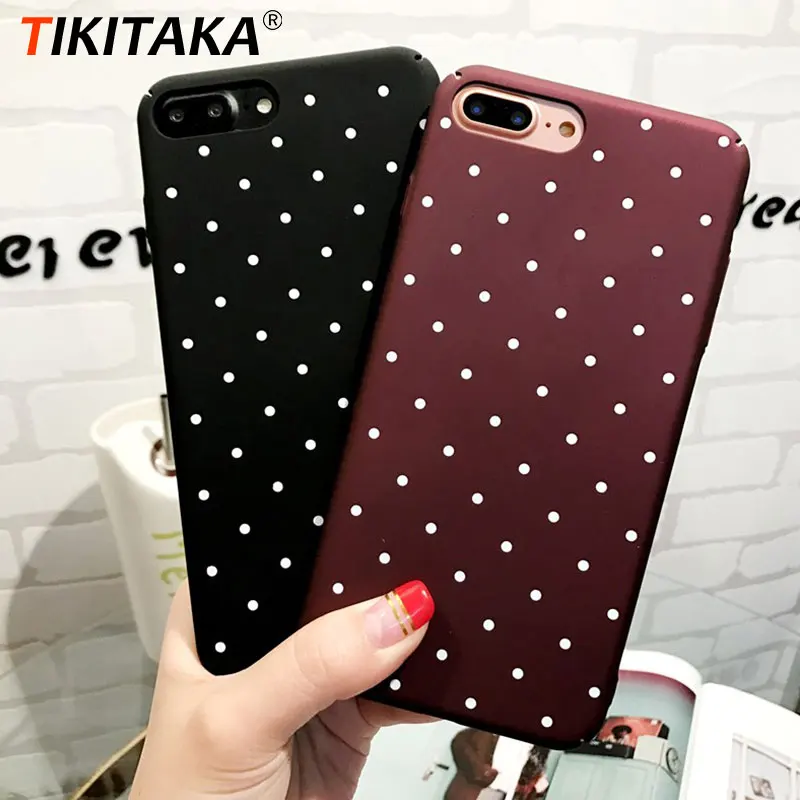 

TIKITAKA New Fashion Wine Red Wave Point Phone Cases For iphone 6 6S Full protect Frosted Back Covers For iphone 7 8 Plus Case