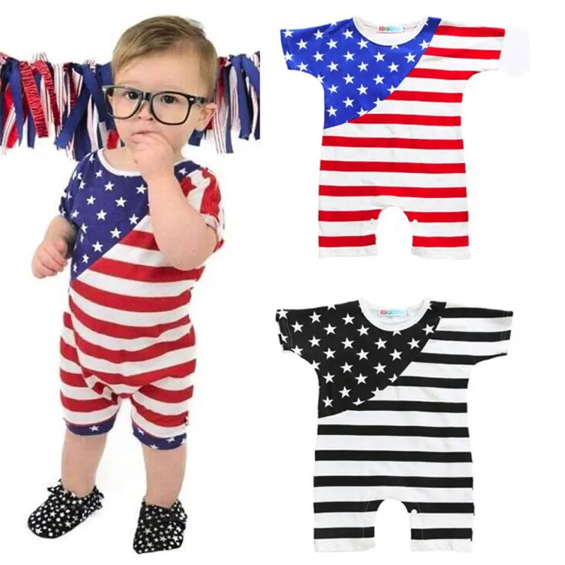 

Infant Baby Boys&Girls Stars Striped Short Sleeve Independence Day Rompers Jumpsuit 4th Of July Children Clothing Set New 2018