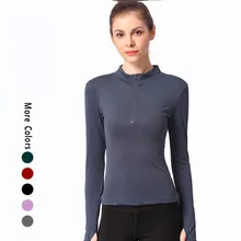 Топы Для Йоги Женские рубашки для тренировки для женщин с длинным рукавом облегающая полумолния фитнес-одежда футболка Повседневная Беговая футболка для йоги и фитнеса