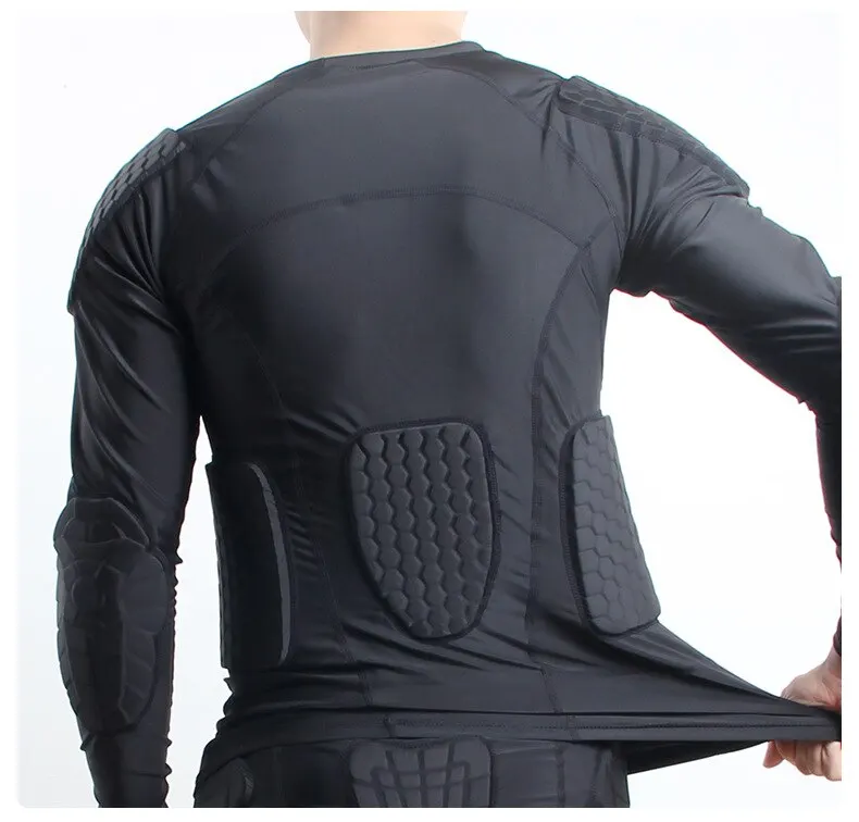 Mens Padded Compression T-Shirt Protective Gear Training Shirt Long Sleeve b4