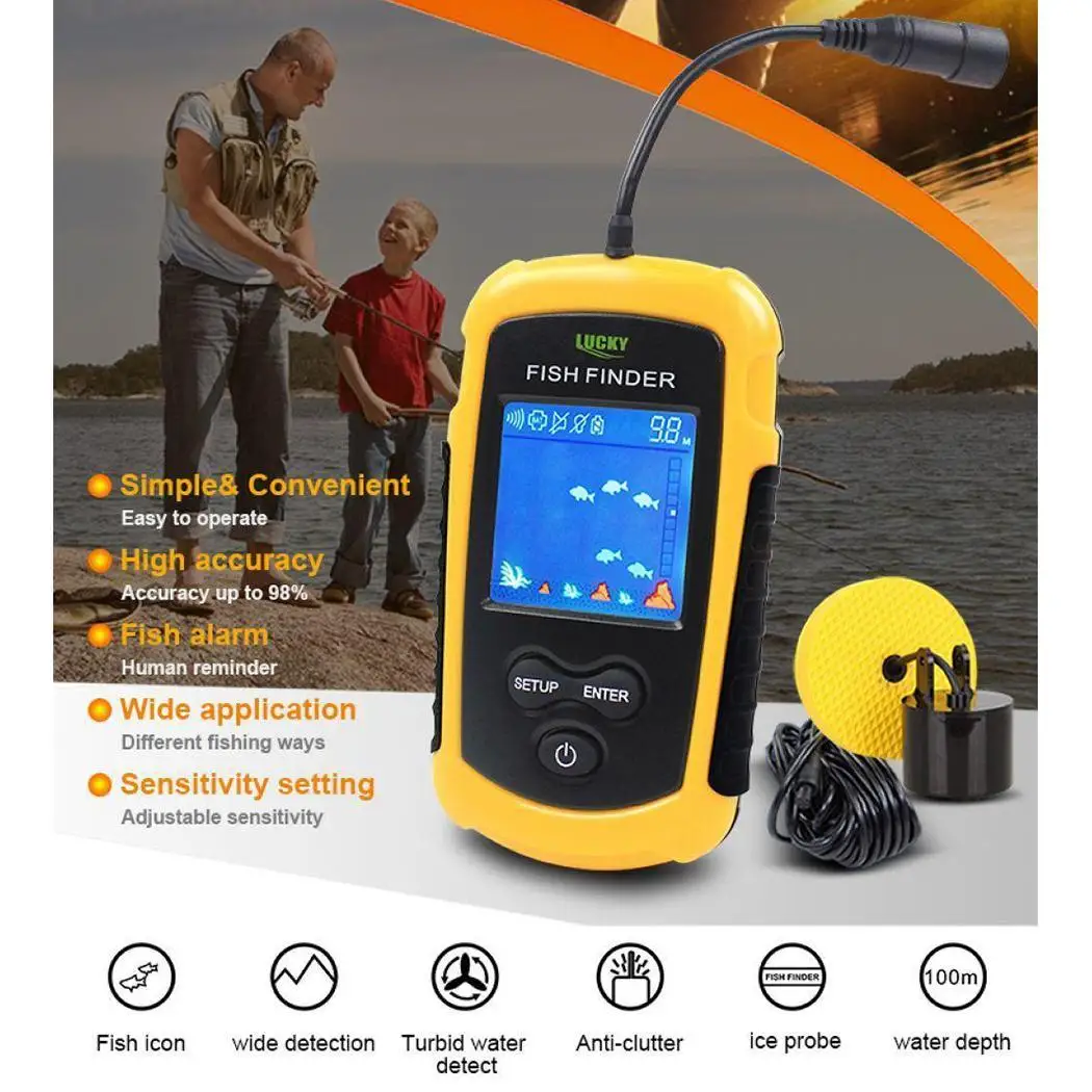 

Portable Sonar Echo Fish Detectors Sounder 433.92MHz Alarm Detector Wired Sensor Unisex 100m Outdoor Fishing