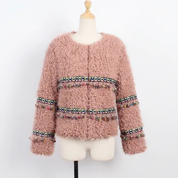 

T0865 New Fashion Imitation Fur Coat female Autumn&Winter Clothes Women Faux fur Jacket Tassel Plush Coat