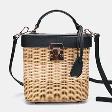 Ladies Leather Strap Single-shoulder Crossbody Bag Handmade Fashion Natural Woven Round Rattan Handbags A4 Ladies Leather Strap Single-shoulder Crossbody Bag Handmade Fashion Natural Woven Round Rattan Handbags A4