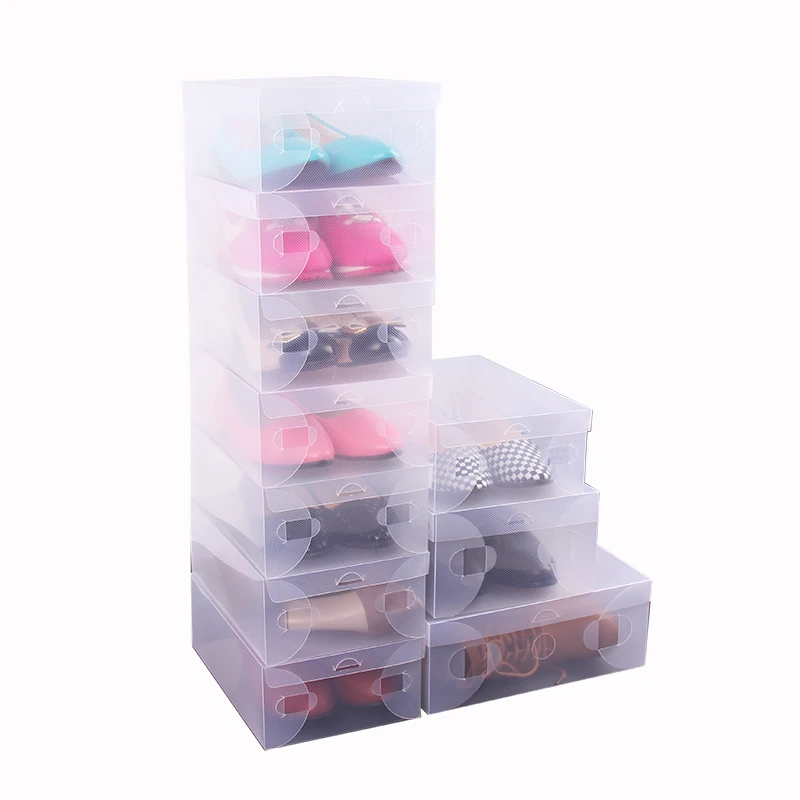 

10pcs in 1 High Quality Clear Foldable Plastic Shoe Storage Case Boxes Stackable Organizer Shoe Holder Hot