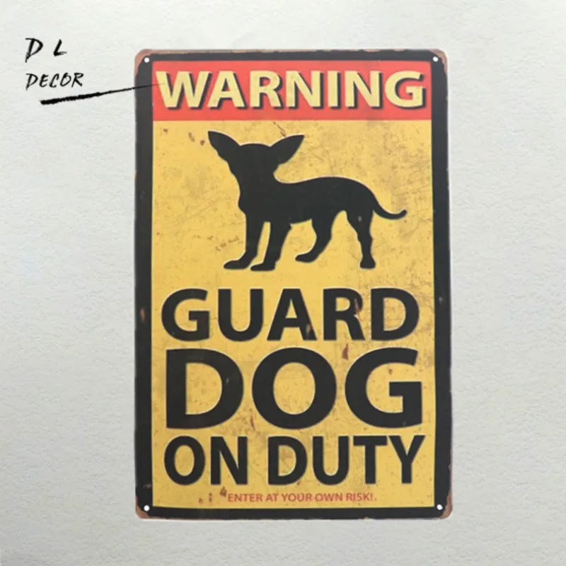 DL Outdoor garden decor Retro Guard Dog On Duty Metal Signin Plaques