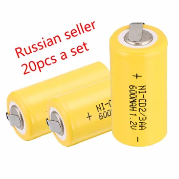 

Russian seller! lowest price 20 pcs 2/3AA Ni-Cd 1.2V 2/3AA rechargeable battery NiCd Batteries 600 mah