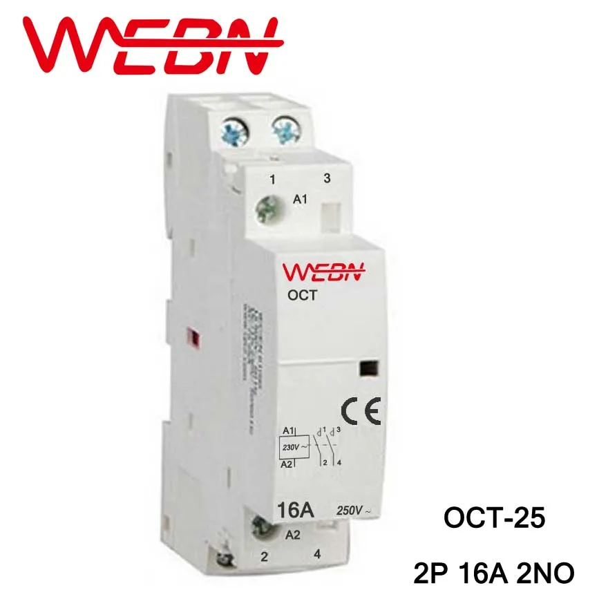 

OCT Series AC Household Contactor 230V 50/60Hz 2P 16A 2NO Two Normal Open Contact Din Rail Contactor